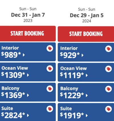 Carnival Celebration NYE Mock Pricing