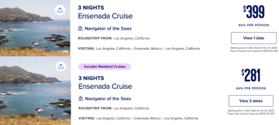 Royal Caribbean NoTS Mock Pricing