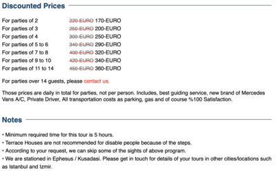 Ephesus Tour pricing