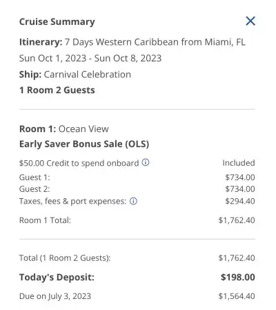 Carnival Celebration mock pricing
