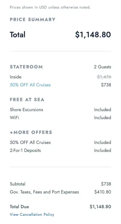 Norwegian Gem mock pricing