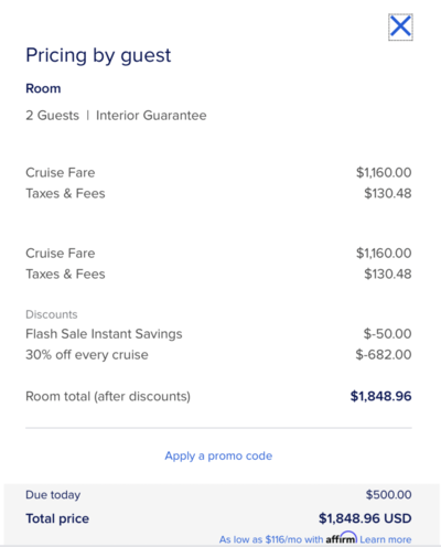 Wonder of the Seas Mock Pricing