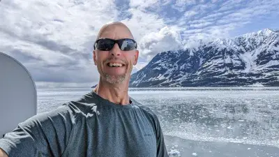 On balcony at glacier