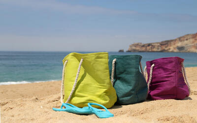 tote bags on the beach