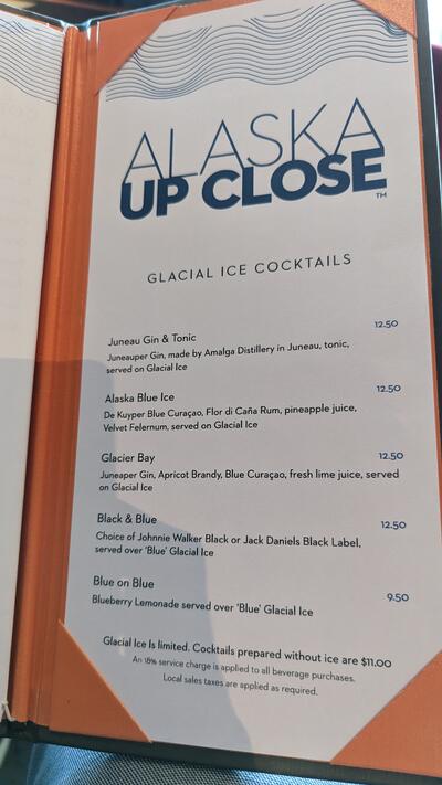 Alaska Drink menu on Holland America