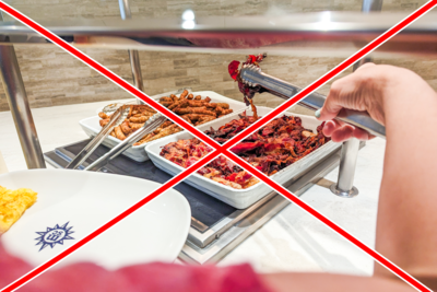 Woman grabbing bacon at a buffet