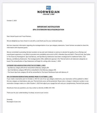 ncl spa stateroom letter