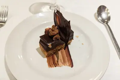 chocolate toffee cake on a plate