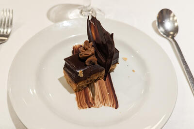 chocolate toffee cake on a plate