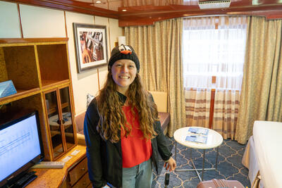 girl in cruise cabin