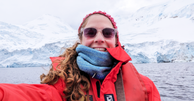 selfie of girl in Antarctica