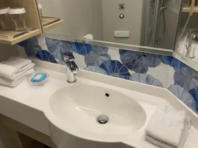 Cruise cabin sink inside bathroom