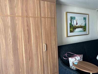 Wooden murphy bed and couch