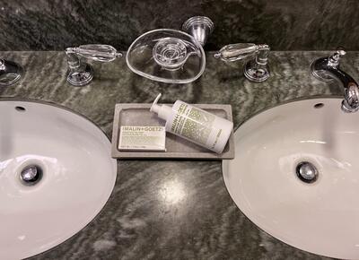 Sinks with complimentary soap and mouisturizer