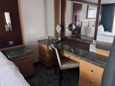 Vanity and mirror with desk chair