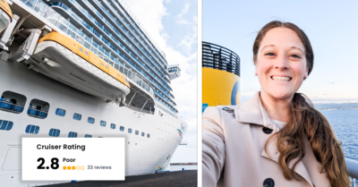 Jenna selfie with Costa Toscana cruise ship