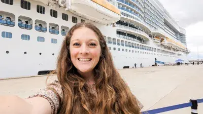 Jenna selfie with Costa Toscana behind her