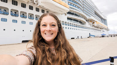 Jenna selfie with Costa Toscana behind her