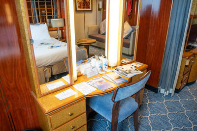 desk in cabin on Sea Spirit cruise ship