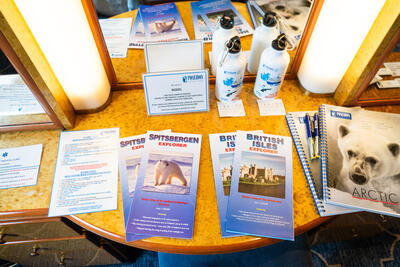 Arctic booklets in cabin on Sea Spirit cruise ship