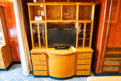 TV console in cabin on Sea Spirit cruise ship