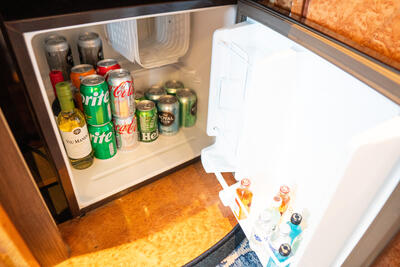 mini fridge in cabin on Sea Spirit cruise ship