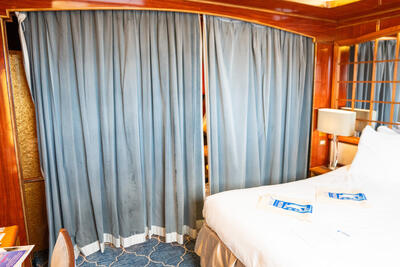 curtain closed in cabin on Sea Spirit cruise ship