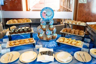 food displayed on a table