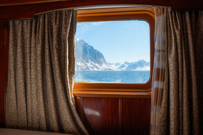 window in cabin on Sea Spirit cruise ship