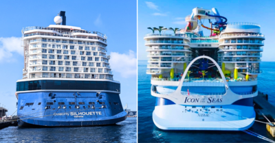 side by side image of Celebrity and Royal Caribbean ship