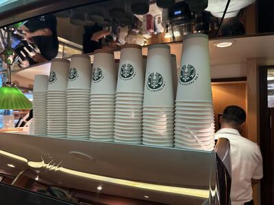 Starbucks coffee cups on Vision of the Seas