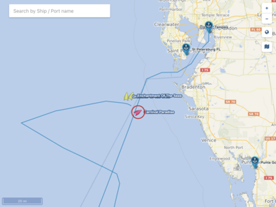 Carnival Paradise Location from Cruise Mapper