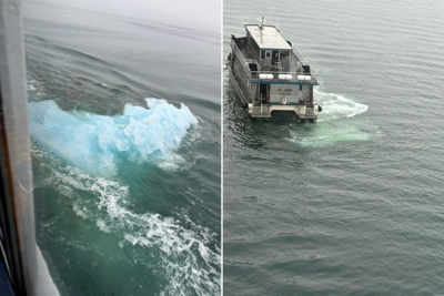 Photos showing the small piece of ice that Carnival Spirit collided with on September 5