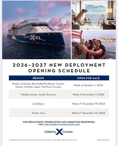 Celebrity Cruises' 2026 and 2027 deployment schedule 