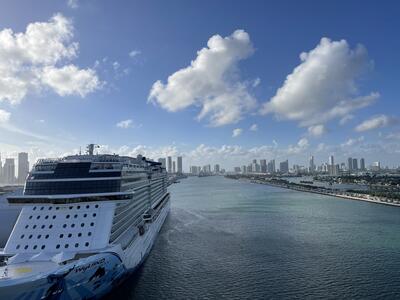 Norwegian cruise ship docked at PortMiami