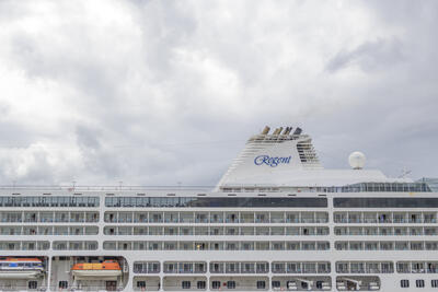 Side view of a Regent cruise ship