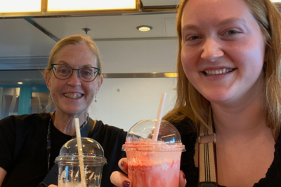 Patty and Angie enjoying a shake