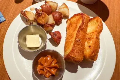 Plate of food from the buffet for breakfast
