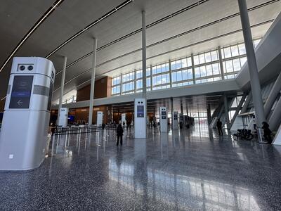 The digital biometric kiosk area in a cruise terminal