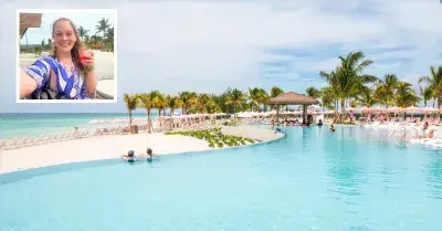 Photo of infinity pool with Jenna's selfie in a rectangle in the corner