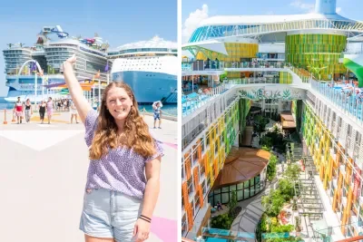 side by side image of Jenna in front of Star of the Seas cruise ship and Central Park on Star of the Seas
