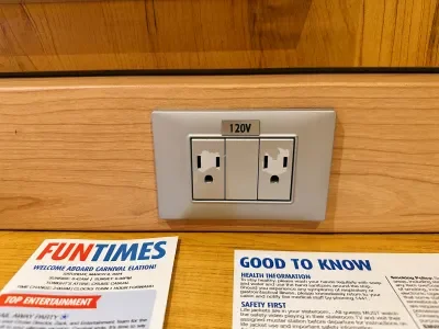 Outlets in cabin on Carnival Elation