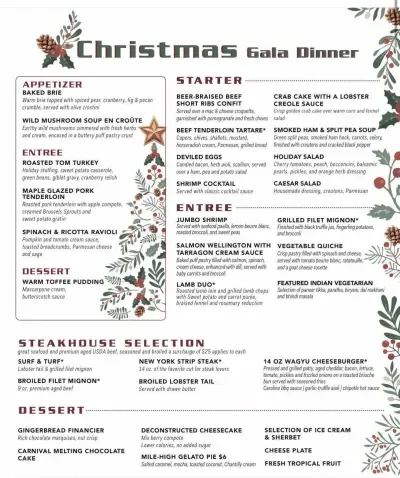 Carnival Christmas Menu 2025