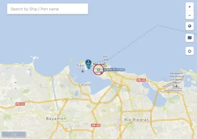 Grand Princess location on Cruise Mapper