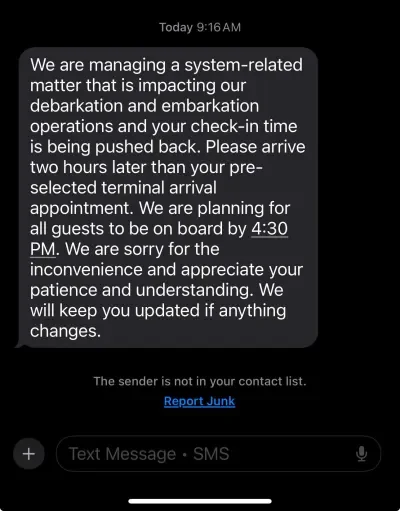 Carnival Boarding Delay Text