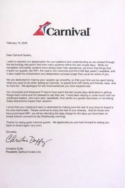 Carnival IT Apology Letter