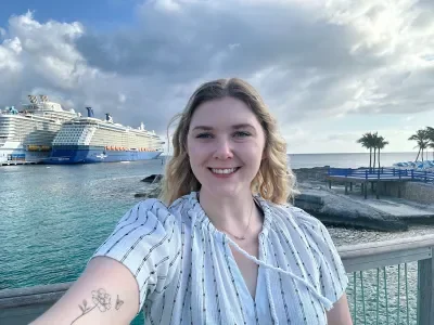 Elizabeth in front of Celebrity Reflection