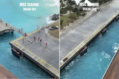 TikTok showing MSC Seaside drifting from the pier