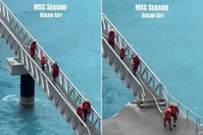 TikTok showing crew members working to secure MSC Seaside