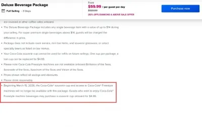 Drink package change on Royal Caribbean